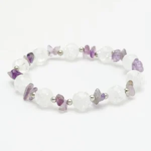 Bracelet Améthyste x Cristal craquelé avec pierre de naissance FÉVRIER