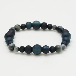 Bracelet AIZOME Cyprès teint indigo x Oeil de tigre gris
