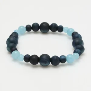 Bracelet AIZOME en cyprès teint indigo x aigue-marine