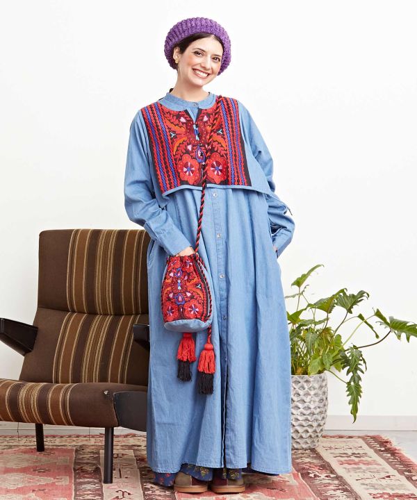 Ensemble robe et gilet en jean nomade