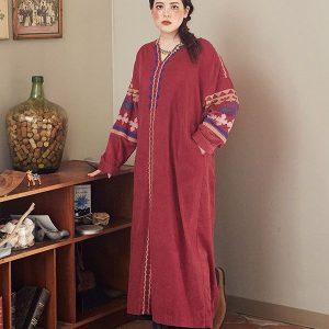 Robe bohème en velours côtelé