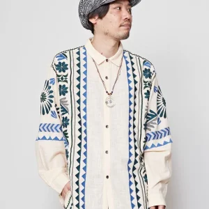 Chemise en coton flammé brodée pour homme