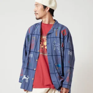 Chemise brodée en coton respirant pour homme