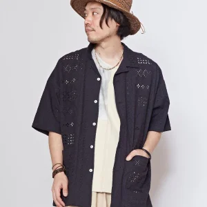 Chemise à col camp Schiffli & Lace