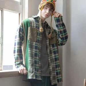 Chemise patchwork en velours côtelé pour homme