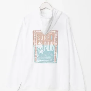 Sweat à capuche à imprimé bouffant SURF＆Palms pour homme