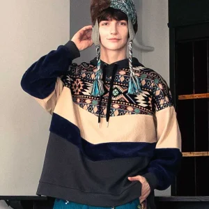 Sweat à capuche patchwork pour homme