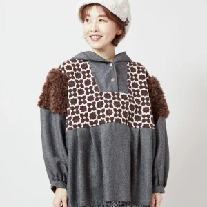 Haut à capuche patchwork en fausse fourrure