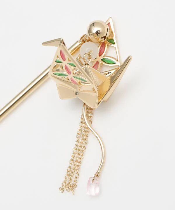 Épingle à cheveux KANZASHI en forme de grue en origami métallique – Image 8