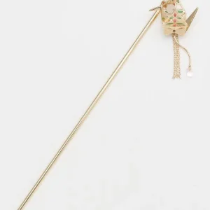 Épingle à cheveux KANZASHI en forme de grue en origami métallique