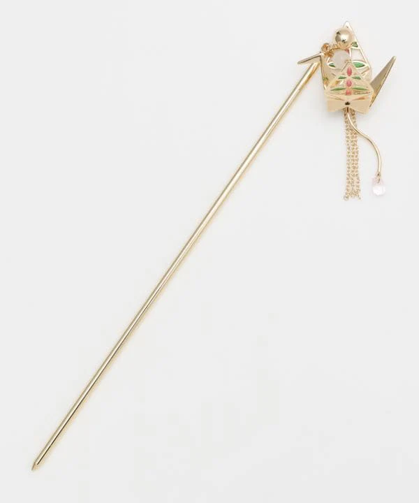Épingle à cheveux KANZASHI en forme de grue en origami métallique