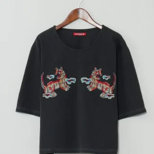 T-shirt brodé tigre style rétro