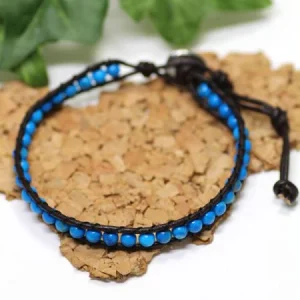 Bracelet en cuir tressé x pierres précieuses