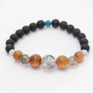 YAKUSUGI, Onyx Noir, Bracelet Quartz Rutié Noir