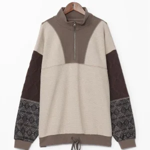 Pull patchwork demi-zip pour homme